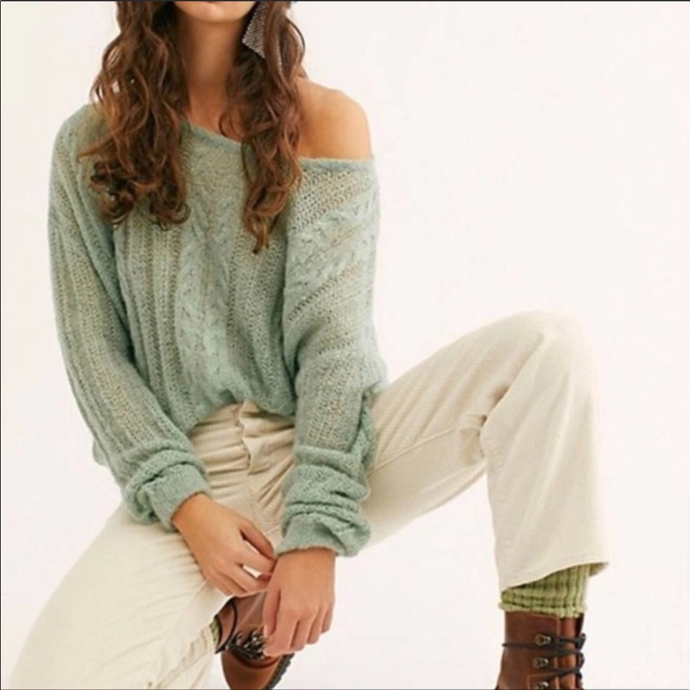 Free People Angel Sheer Sweater in Mint Fresh XS